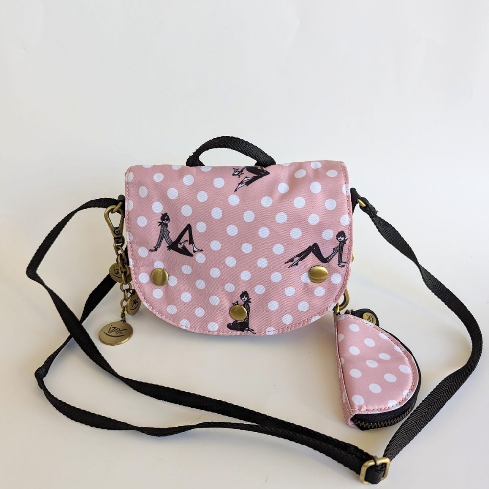 IZAK Pink Zazie Dots Flap Crossbody Bag, Coin Purse and Key Chain - Picture 2 of 15